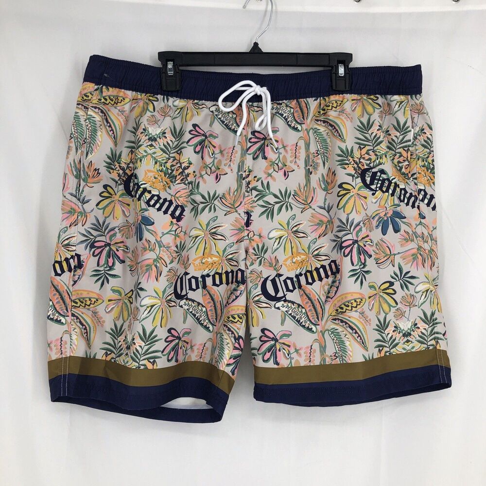 Corona Board Shorts Mens 2X Sand Tropical Beer Print Swim Trunks Lined